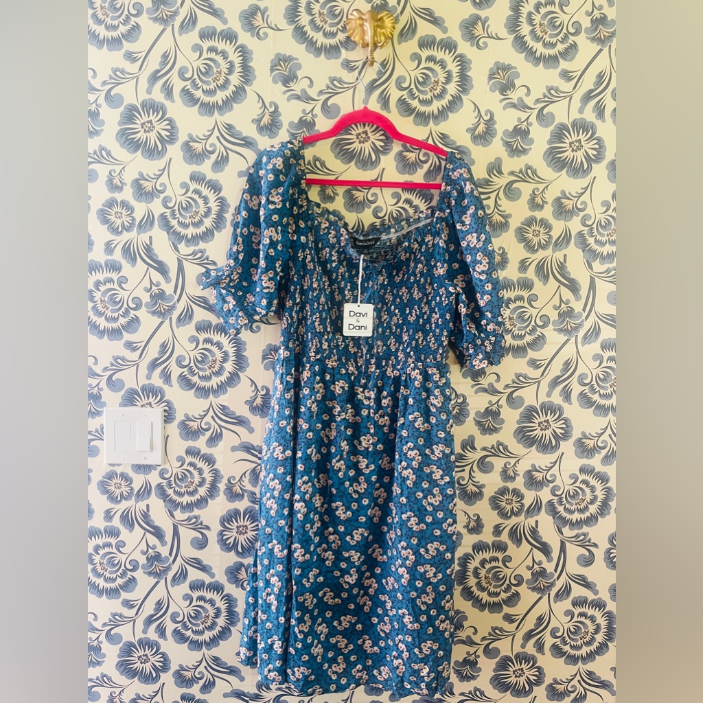 Flattering Smocked Floral Davi & Dani Peasant Dress 1xl New With Tags